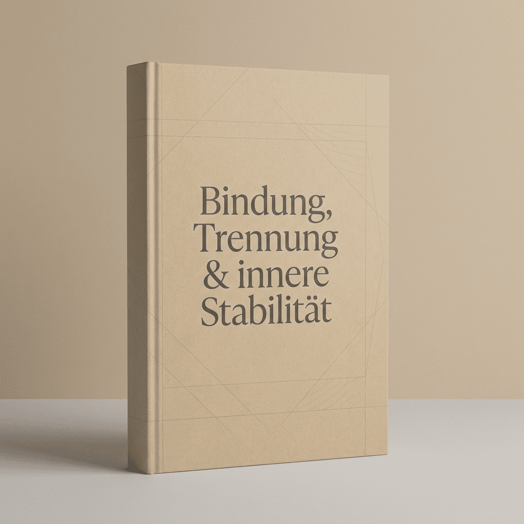 Minimalistisch gestaltetes Buch mit dem Titel "Bindung, Trennung & innere Stabilität" – symbolisiert individuelle Einordnung von Trennungsschmerz und emotionaler Bindungsdynamik.